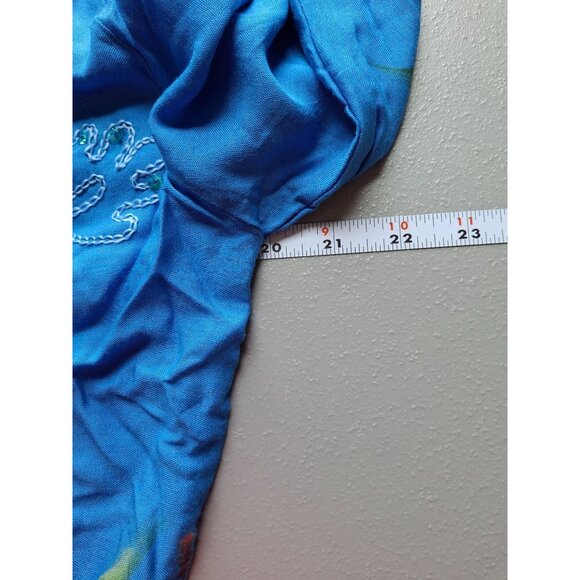 Island Planet Womens  Blouse One Size Blue Floral Embroidered Rayon Boho Peasant - Picture 7 of 8